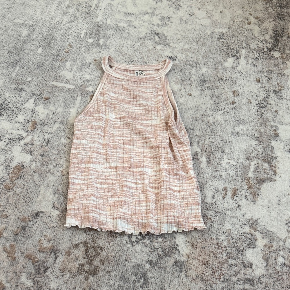 Pink and White Sleeveless Knit Top